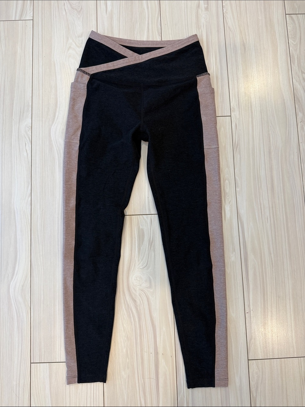Womens Black and Taupe Colorblock Leggings